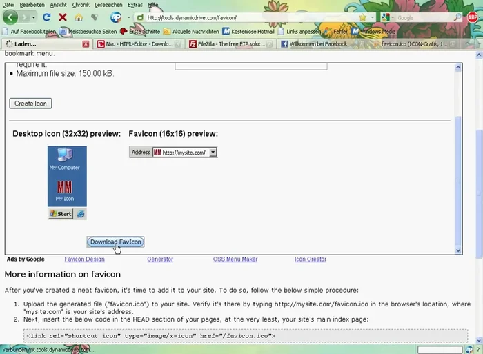 Laden Sie das erzeugte Favicon herunter.