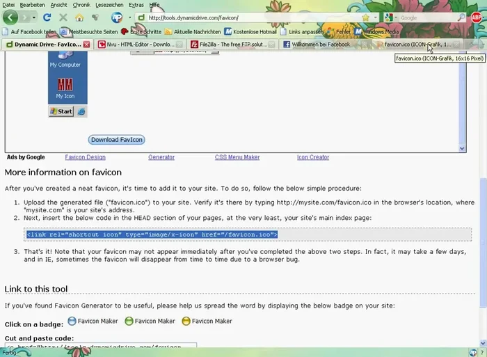 Testen Sie, ob das Favicon korrekt angezeigt wird, indem Sie Ihre Webadresse aufrufen.