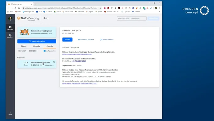 Die Aufzeichnung in der GoToMeeting-Chronik herunterladen.