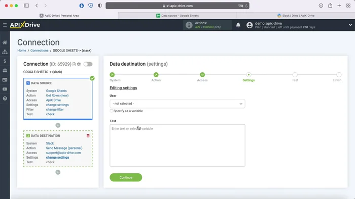 Nachricht für Slack verfassen, Variablen aus Google Sheets hinzufügen (optional)