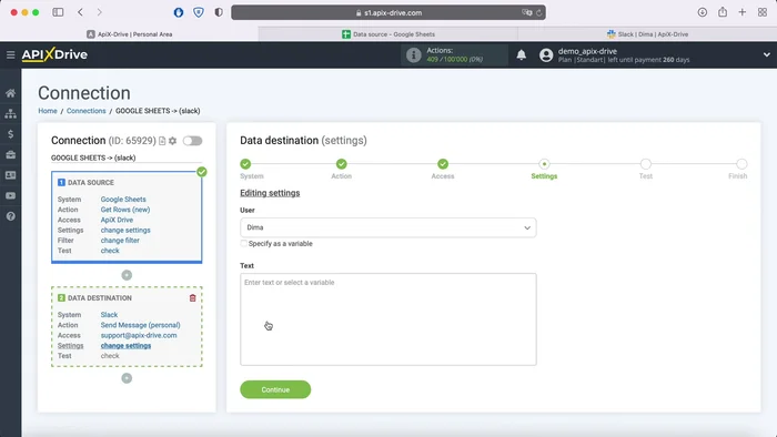 Nachricht für Slack verfassen, Variablen aus Google Sheets hinzufügen (optional)