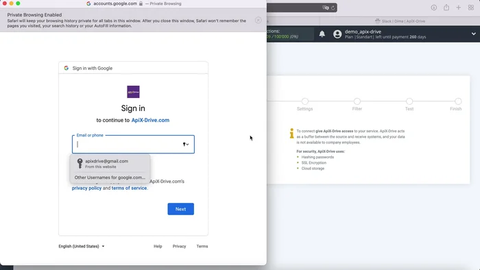 Alle Kontrollkästchen aktivieren und den verbundenen Login auswählen