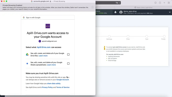 Alle Kontrollkästchen aktivieren und den verbundenen Login auswählen