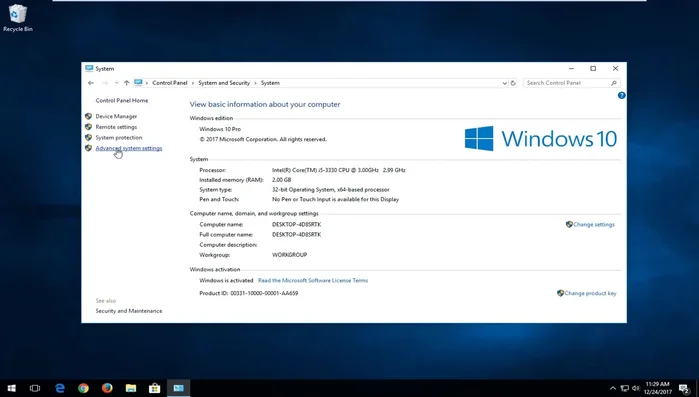 Klicken Sie auf "Erweiterte Systemeinstellungen".