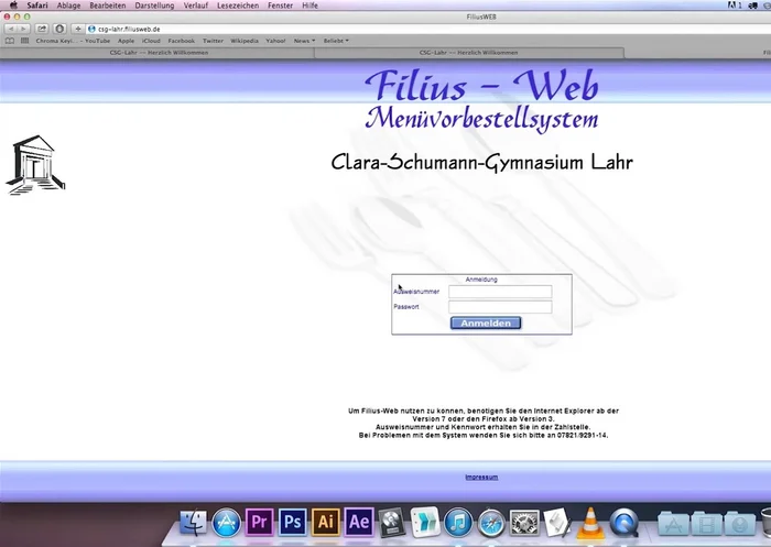 Ausweisnummer (vom Essensausweis/Chip) und die letzten vier Ziffern des Passworts eingeben.
